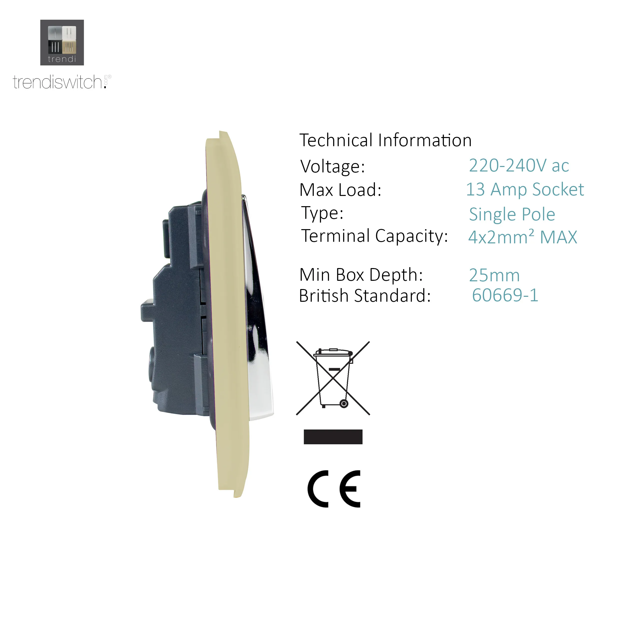 2 Gang 13Amp Long Switched Double Socket Champagne Gold ART-SKT213LGO  Trendi Champagne Gold